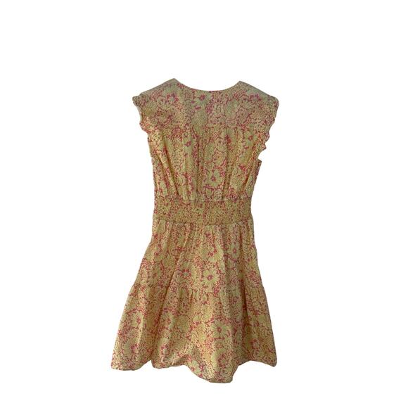 Derek Lam Paisley Floral Flare Yellow & Pink 100% Cotton Mini Dress size 4 - Picture 7 of 12